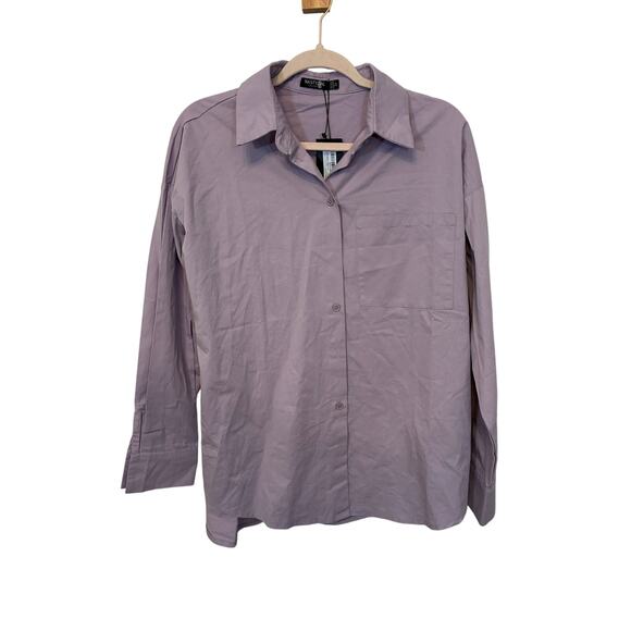 NWT Poplin Oversized Button Down Shirt Nasty Gal Prep School Country Club 2 - Picture 1 of 4